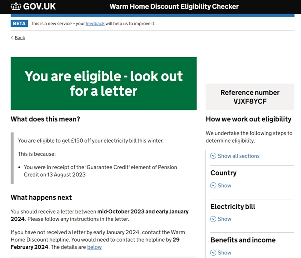 You are eligible - look out for a letter message on UK government website