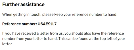 Further Assistance message and reference number